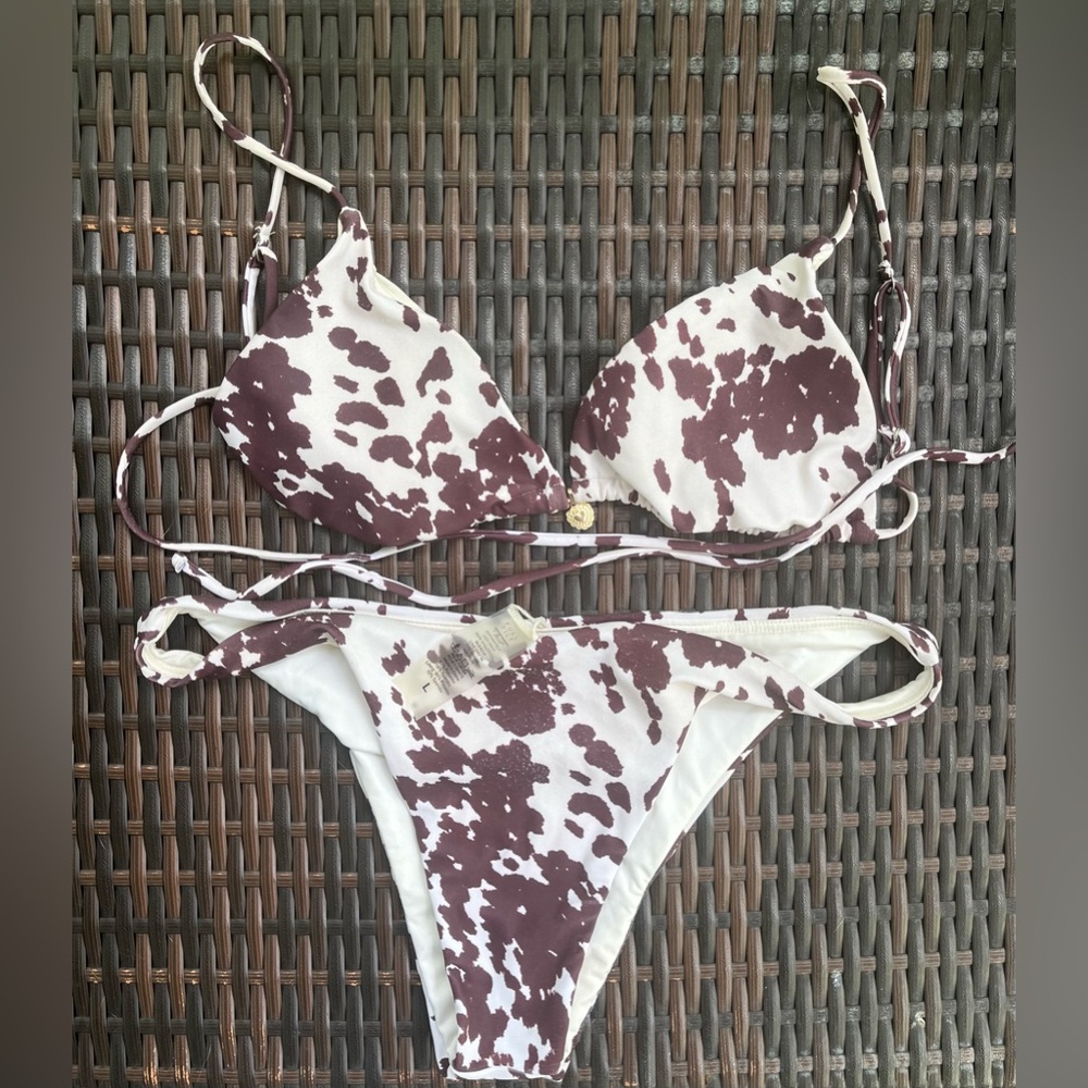 tilly’s cowprint bikini with charm